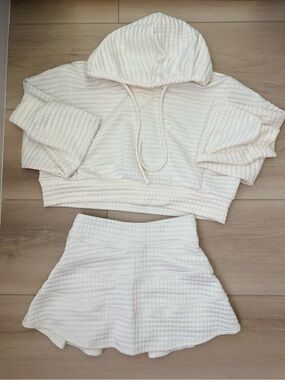 Altar'd State Ivory Quilted Hoodie & Skirt Set
